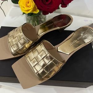 New Never worn Bottega venetta low heel mules in  gold size 38 ,box/dustbag